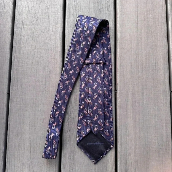 Ermenegildo Zegna Men’s Paisley Floral Navy Rose Gold Brown Neck‎ Silk Tie 3.75” - Picture 5 of 9